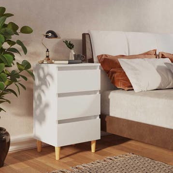 vidaXL Nachtkastje met massief houten poten 40x35x69 cm wit, Verzenden, Nieuw