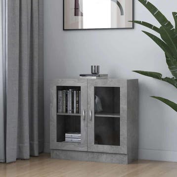 vidaXL Vitrinekast 82,5x30,5x80 cm bewerkt hout betongrijs, Verzenden, Nieuw