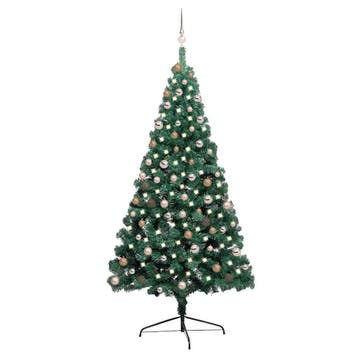 vidaXL Kunstkerstboom met verlichting en kerstballen half, Verzenden