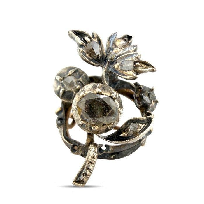 Broche - 14 karaat Exclusieve 14k rosegoud 0,30 ct diamant, Handtassen en Accessoires, Antieke sieraden