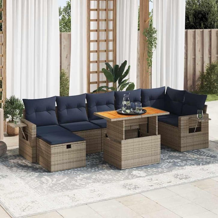 vidaXL 8-delige Loungeset met kussens poly rattan acacia, Jardin & Terrasse, Ensembles de jardin, Envoi