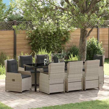 vidaXL Tuin Eettafel Set 9 st Lichtgrijs poly rattan, Verzenden