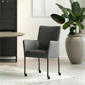 Set van 6 Leren eetkamerstoelen Comfort met wieltjes en, Ophalen of Verzenden, Nieuw, Leer