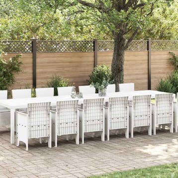 vidaXL Tuin eettafelset met kussens 15 st Wit PP, Verzenden, Nieuw