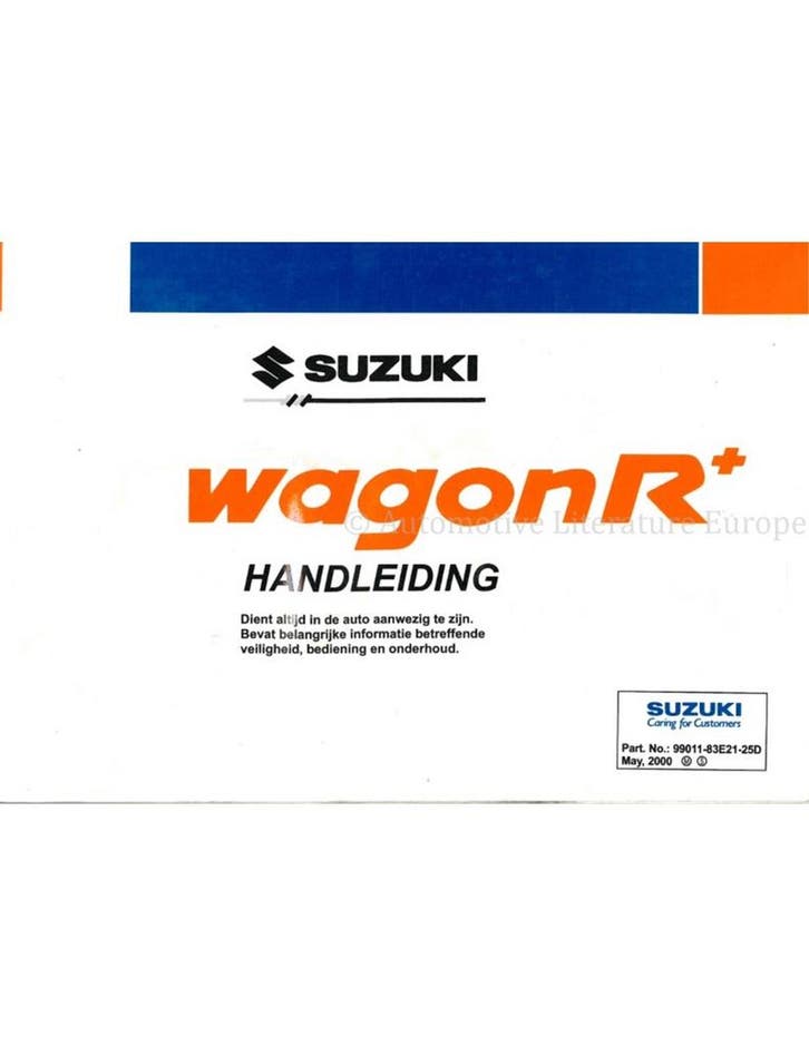 2000 SUZUKI WAGON R+ INSTRUCTIEBOEKJE NEDERLANDS, Auto diversen, Handleidingen en Instructieboekjes