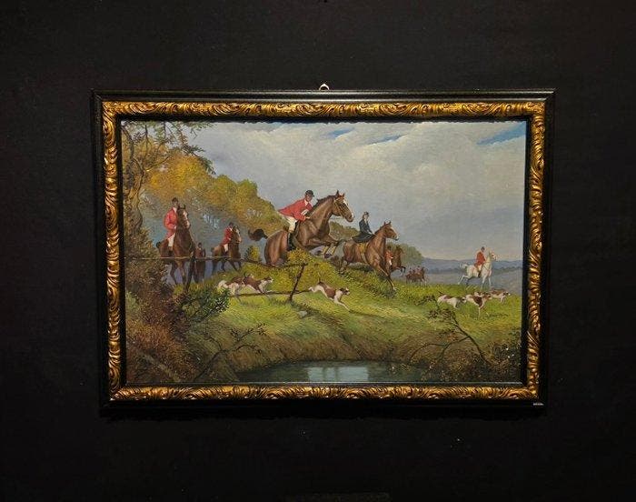 Britse school (XX) - Grande scena di caccia alla volpe - XL, Antiek en Kunst, Kunst | Schilderijen | Klassiek