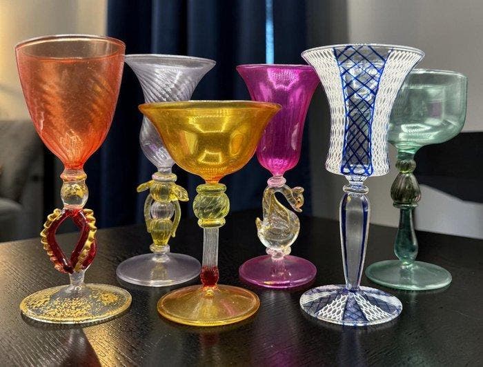 Bekerglas (6) - Glas - Artistieke kelken, Antiquités & Art, Antiquités | Verre & Cristal