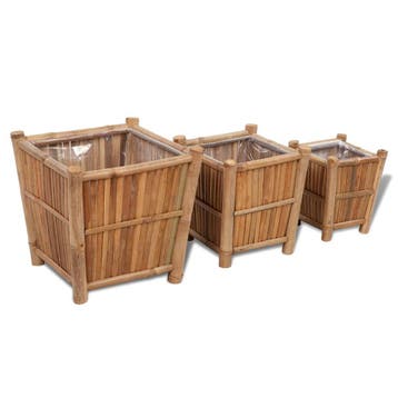 vidaXL 3 st Plantenbakken verhoogd bamboe met nylon voering, Tuin en Terras, Verzenden, Nieuw