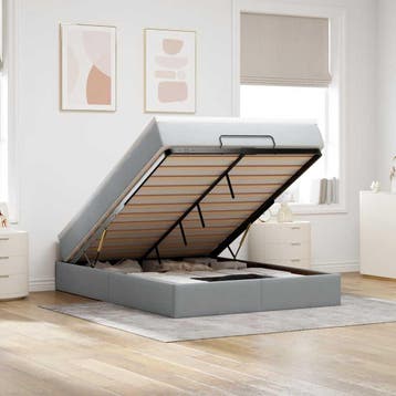 vidaXL Ottoman bed met matras 140x200cm stof lichtgrijs, Verzenden