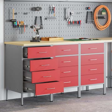 vidaXL Werk Cabinet met lade 3 st Rood en Grijs 150 x 55 x, Verzenden, Nieuw