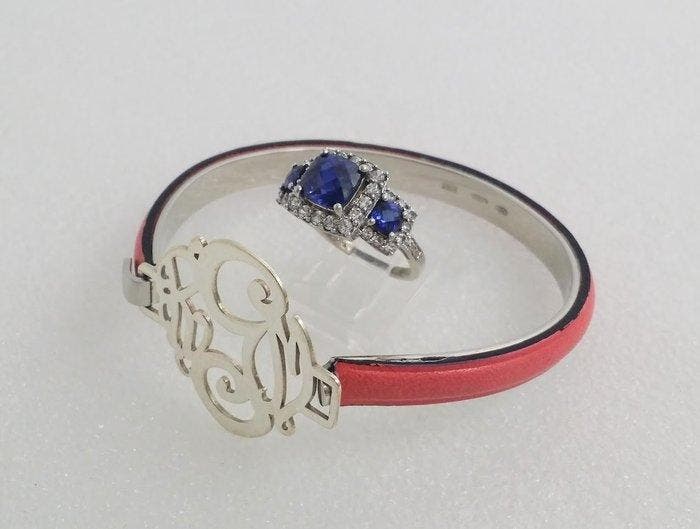 Themacollectie - Armband met spanningshaak & ring met blauwe, Handtassen en Accessoires, Antieke sieraden