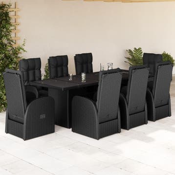 vidaXL 9-delige Tuinset poly rattan zwart, Verzenden, Nieuw, Tuinset