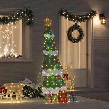 vidaXL Verlichte Kerstboom met 3 Geschenkdozen 2D Warm Wit, Verzenden, Nieuw