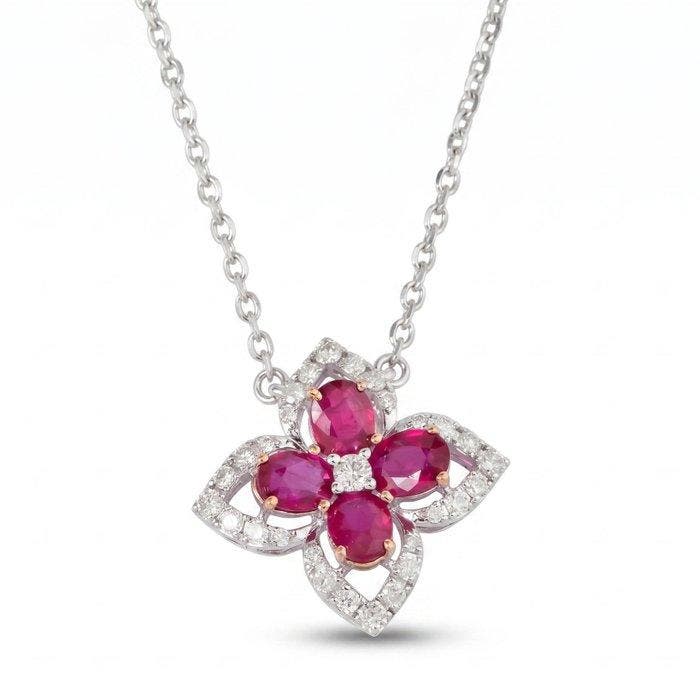 Collier - 14 carats Or blanc - 1.13ct. tw. Rubis - Diamant -, Bijoux, Sacs & Beauté, Colliers