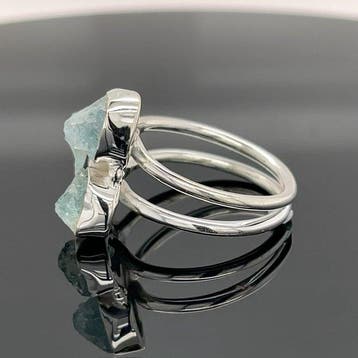 Zilver - Ring - Natuurlijke aquamarijn