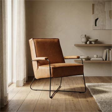 Leren fauteuil Hope - Vintage Cognac (cognac), Ophalen of Verzenden