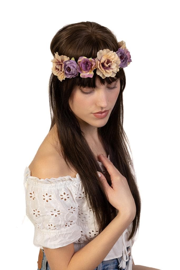 Bloemenkrans Haar Vintage Lila Beige Paars Bohemian Haarband, Kleding | Dames, Carnavalskleding en Feestkleding, Nieuw, Ophalen of Verzenden