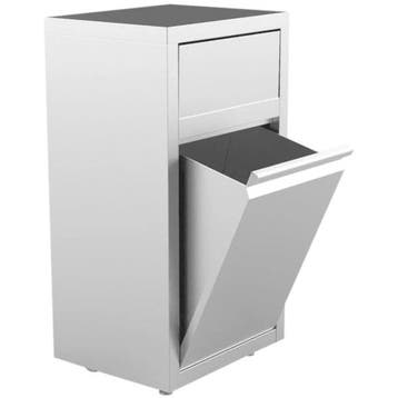 Afvalbak | RVS (Geborsteld) | 50L | Duwdeksel + Kanteldeur, Verzenden, Nieuw in verpakking