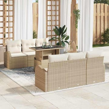vidaXL Tuinbank Set 7 st Beige Poly Riet, Verzenden