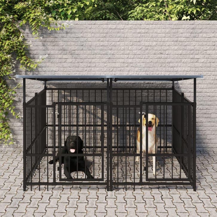 vidaXL Hondenkennel met dak 3,75 m² staal, Dieren en Toebehoren, Hondenbenches, Nieuw, Verzenden