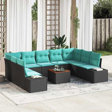 vidaXL Tuinbank Set 10 st Zwart poly rattan, Verzenden, Nieuw