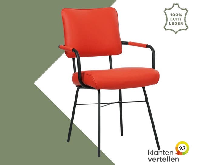 Leren eetkamerstoel Solid met armleuning - Hermes Lipstick, Huis en Inrichting, Stoelen, Rood, Nieuw, Eén, Leer, Ophalen of Verzenden