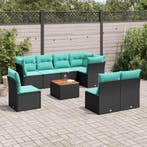 vidaXL 9-delige Loungeset met kussens poly rattan zwart, Verzenden, Nieuw, Loungeset