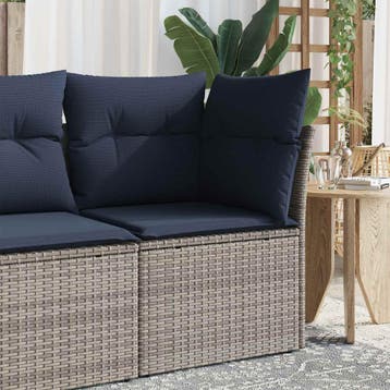 vidaXL Tuinhoekbank met kussens poly rattan grijs, Tuin en Terras, Verzenden, Nieuw