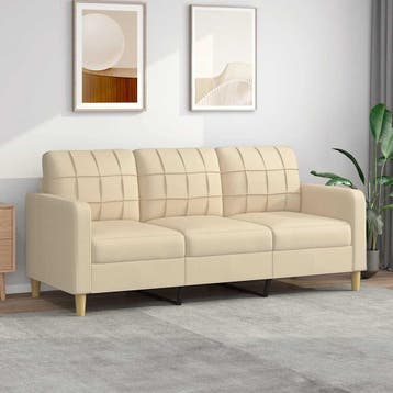 vidaXL Driezitsbank / zetel 180 cm stof crèmekleurig, Verzenden