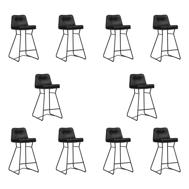 Set van 10 Leren barkrukken Candy laag - Hermes Nero, Huis en Inrichting, Barkrukken, Nieuw, 1 kruk, Leer, 60 tot 90 cm, Ophalen of Verzenden