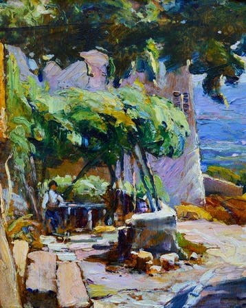 Paul Levere (1875-1949) - La terrasse du pêcheur en bord de