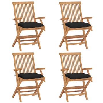 vidaXL Klapstoelen met zwarte kussens, 4 stuks, massief, Verzenden, Nieuw