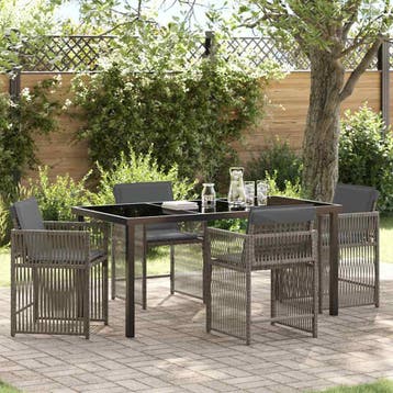 vidaXL Tuin Eettafel Set 5 pcs Grijs poly rattan, Verzenden, Nieuw