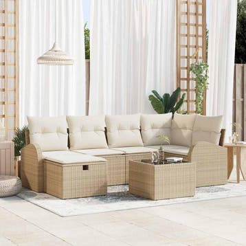 vidaXL Bankstel 7 st Beige en Crème poly rattan, Verzenden