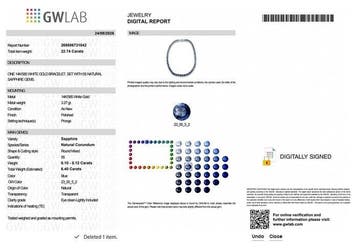 Armband - 14 karaat Witgoud - 6.40ct. tw. Saffier - GWLab