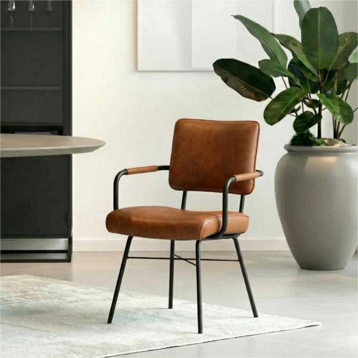 Leren eetkamerstoel Solid met armleuning - Granada Savannah, Huis en Inrichting, Stoelen, Bruin, Nieuw, Leer, Ophalen of Verzenden