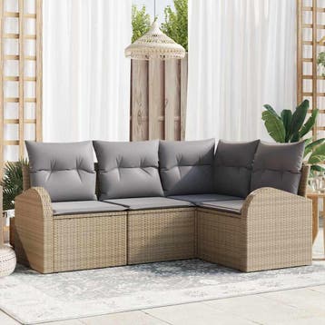 vidaXL Tuinbank Set met kussen 4 pcs Beige en Lichtgrijs, Verzenden
