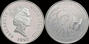Cook Islands 5 dollar 1992- Protect our world-unc zilver, Timbres & Monnaies, Monnaies & Billets de banque | Accessoires, Verzenden