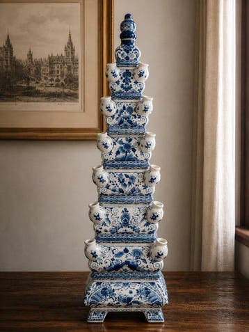 Vaas - Delft Blauw - Aardewerk - XXL Tulpenvaas 80cm