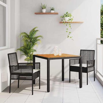 vidaXL Tuin Eettafel Set 3 st Zwart poly rattan, Verzenden