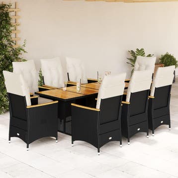 vidaXL 9-delige Bistroset met kussens poly rattan zwart, Verzenden, Nieuw