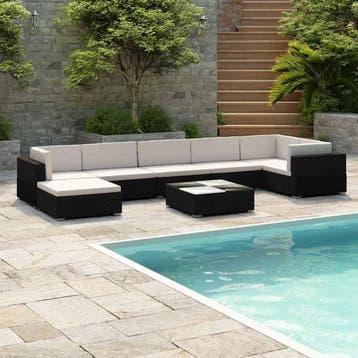 vidaXL 8-delige Loungeset met kussens poly rattan zwart, Tuin en Terras, Verzenden, Nieuw, Loungeset
