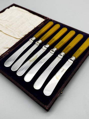 Antique 6-Piece Art Deco Butter Knife Set - EPNS, Antiek en Kunst