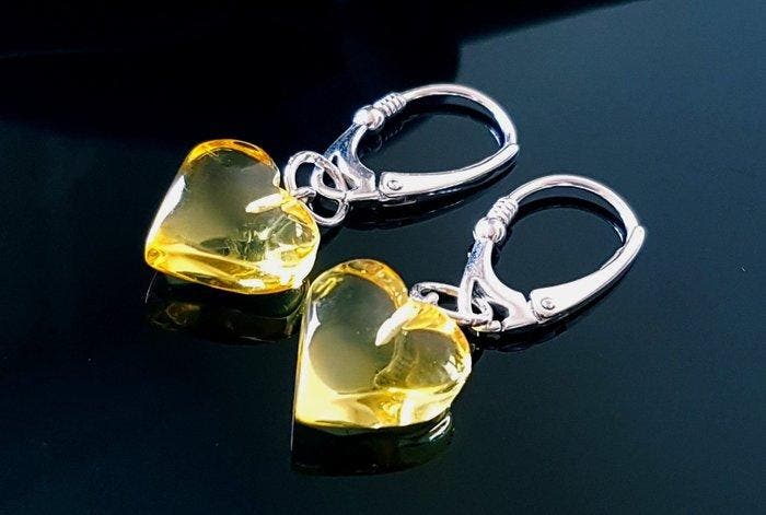 Zeldzame natuurlijke Baltische barnsteen-hartoorbellen -, Verzamelen, Mineralen en Fossielen