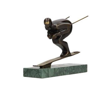 sculptuur, Ski Athlete - 19.7 cm - Brons, Marmer, Antiquités & Art