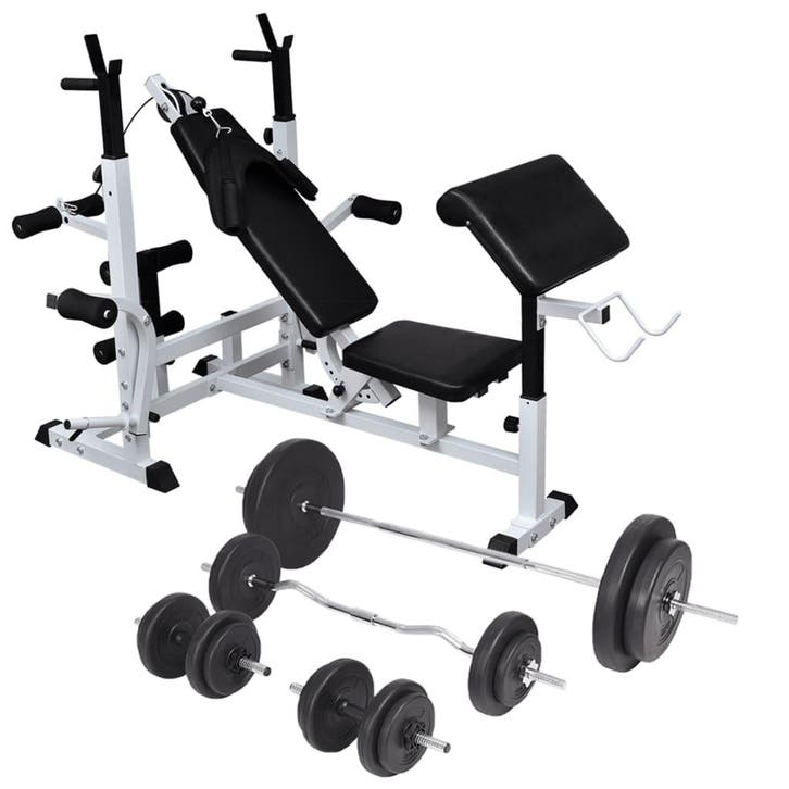 vidaXL Gewichtenbank met gewichtenrek en halterset 90 kg, Sport en Fitness, Fitnessmaterialen, Nieuw, Verzenden