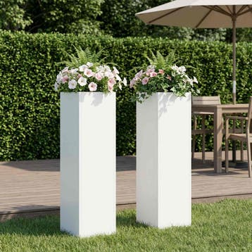 vidaXL Plantenbak 2 st Wit 20 x 20 x 75 cm Koudgewalst staal, Tuin en Terras, Bloempotten, Verzenden, Nieuw