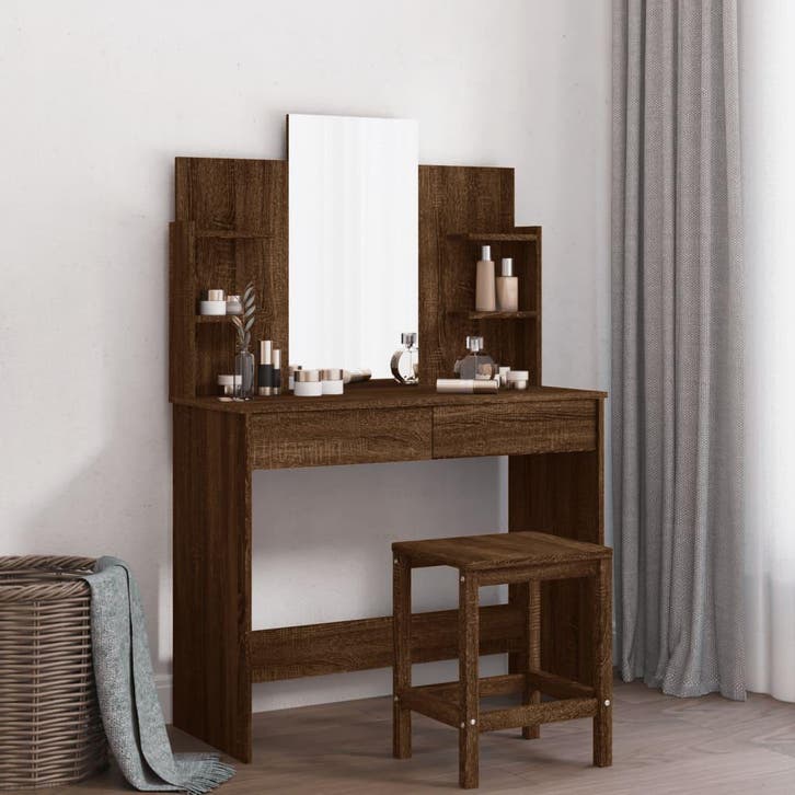 vidaXL Kaptafel met spiegel 96x39x142 cm bruin eikenkleur, Huis en Inrichting, Tafels | Kaptafels, Nieuw, Verzenden