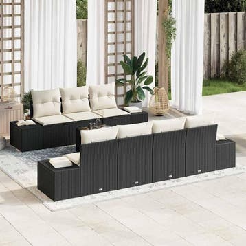 vidaXL Tuinbank Set met kussen 8 pcs Zwart en Crème poly, Verzenden, Nieuw
