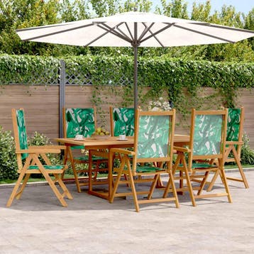 vidaXL 7-delige Tuinset bladpatroon stof en massief hout, Verzenden, Tuinset